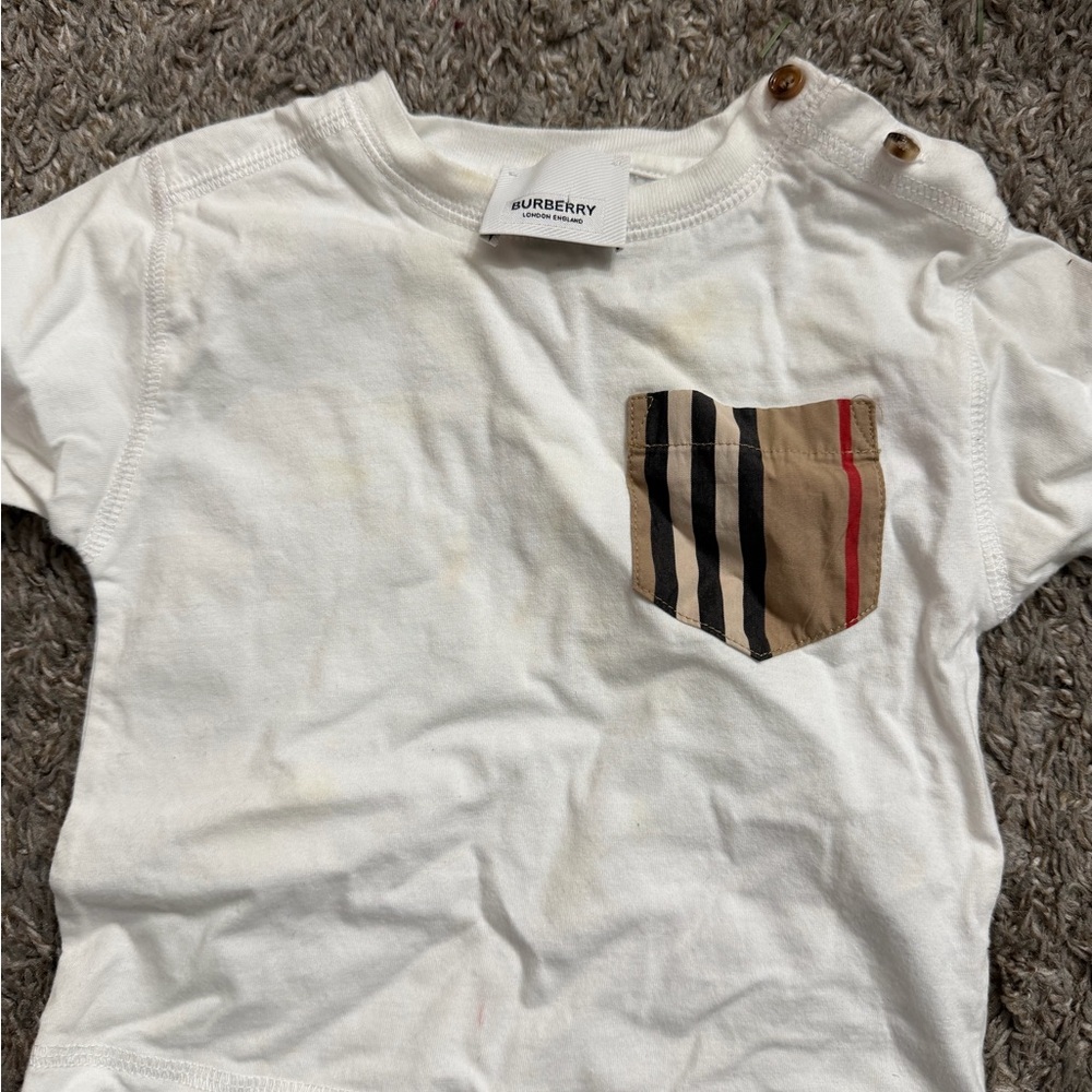 Burberry Kids Cream Tee with Striped Pocket